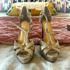 Gold embelished Gianni Bini platform strappy heels
